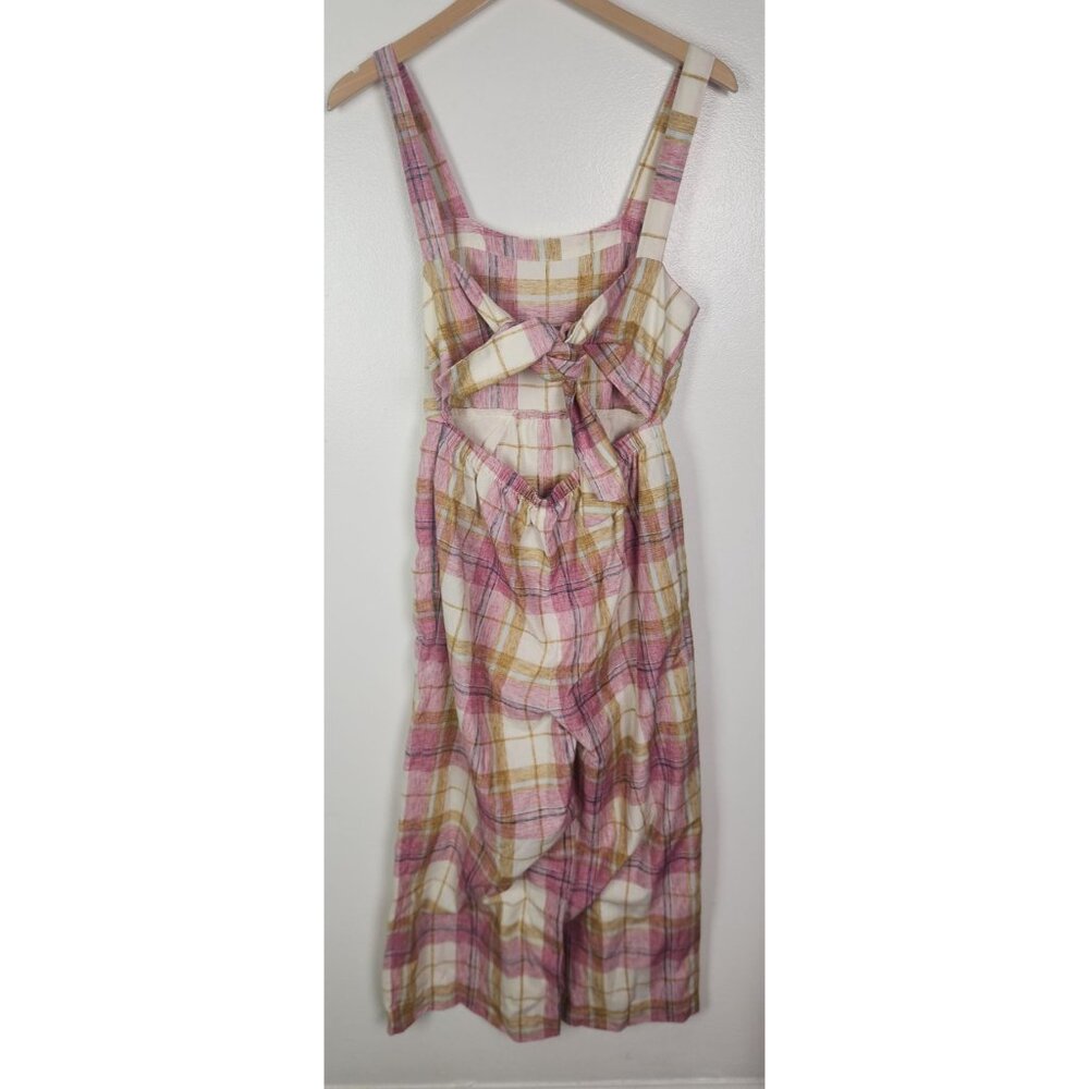 Loft Beach Women's Sz. XS Pink & Tan Plaid Backless Tank Jumpsuit - Picture 5 of 7